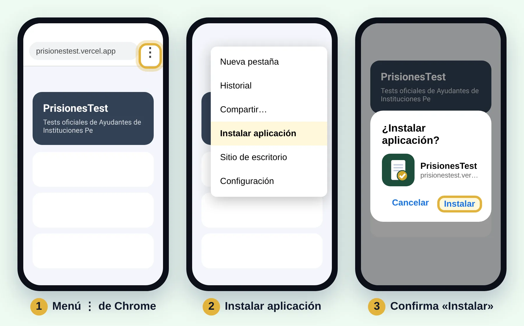 Chrome, menú, Instalar aplicación